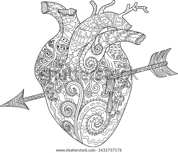 Coloring page adults human patterned heart stock vector royalty free