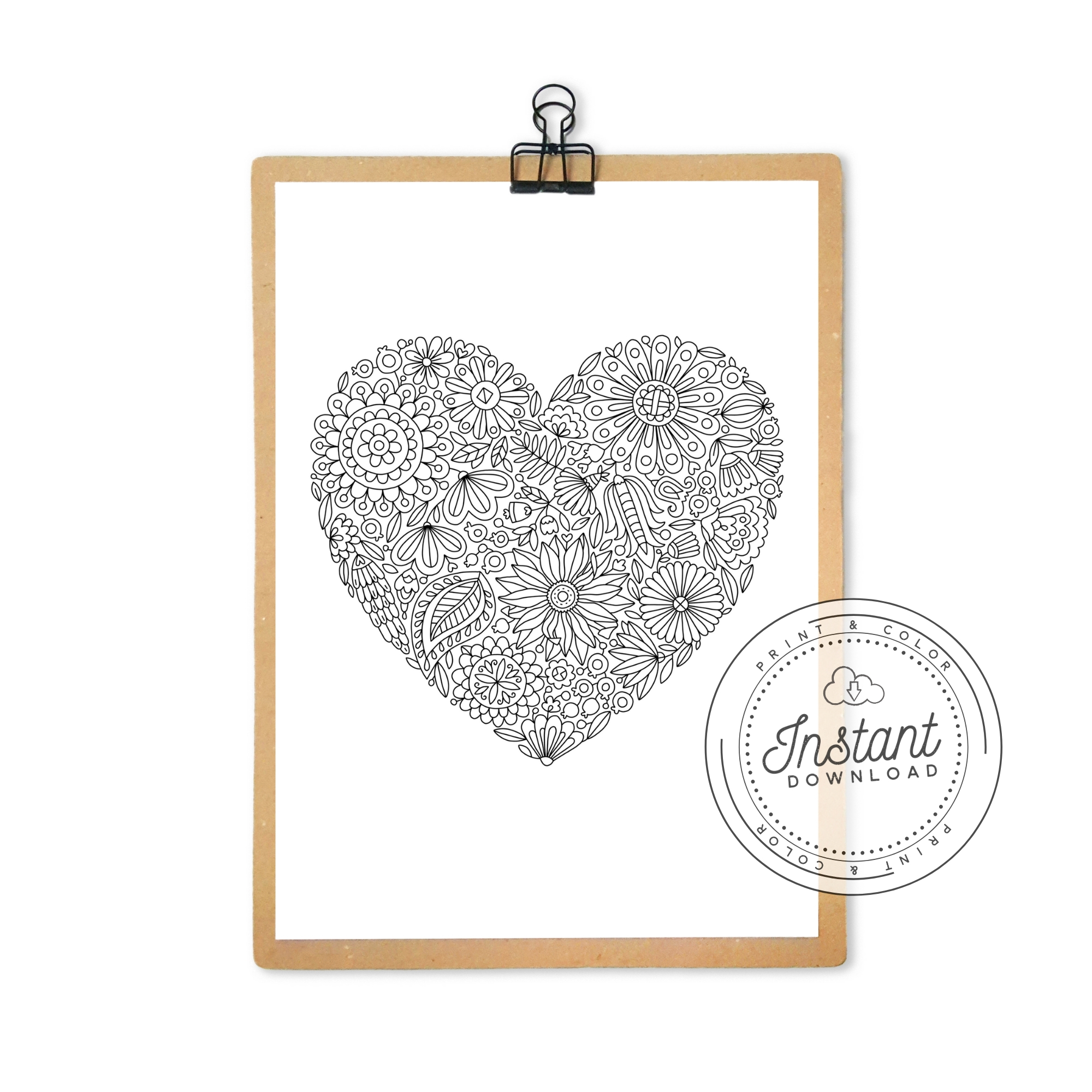 Printable floral heart coloring page