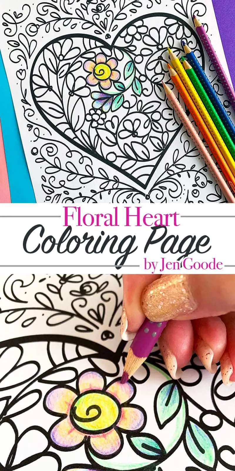 Floral heart coloring page