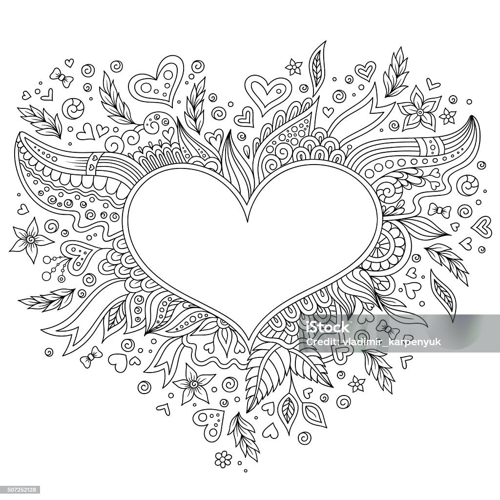 Coloring page flower heart st valentines day stock illustration