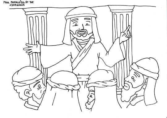 Paul preaching in the synagogue coloring page