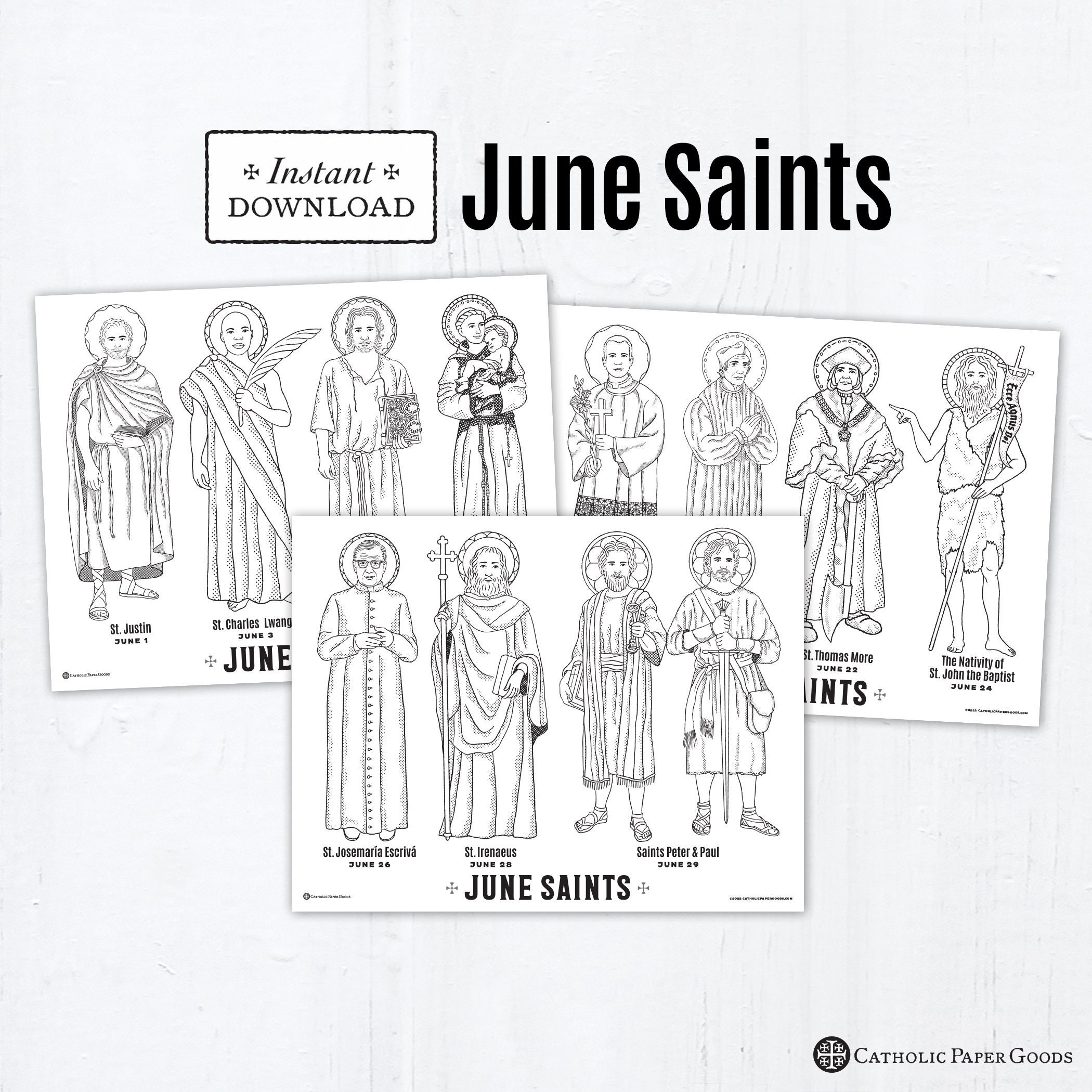 June saints color coloring page bundle printable pages digital pdf catholic printable catholic school activity catholic homeschool art