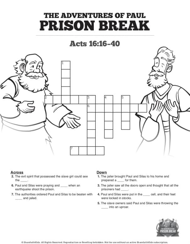 Acts prison break sunday school crossword puzzles â