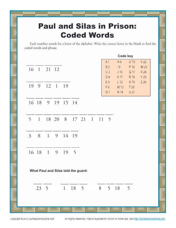 Paul and silas coded words bible activity