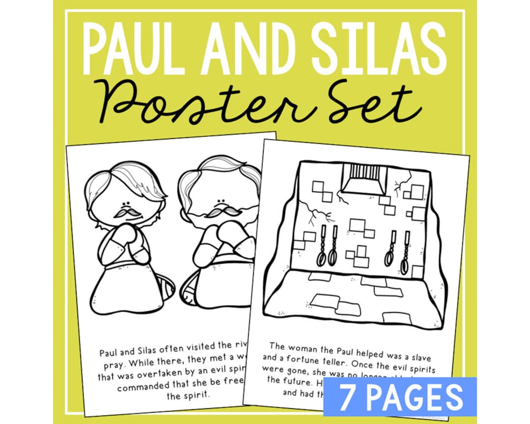 Paul and silas bible story activity posters christian homeschool printable bible study for kids sunday school church bulletin board instant download