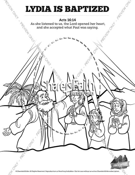 Acts lydia is baptized sunday school coloring pages â