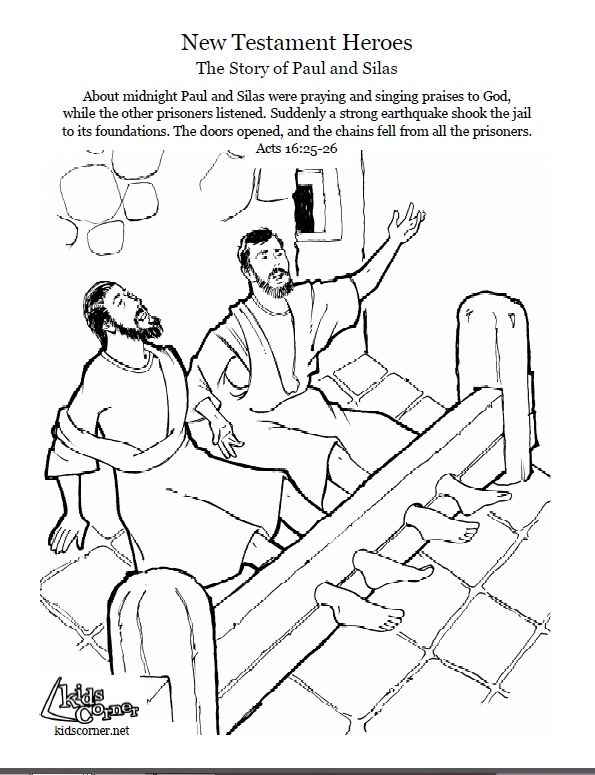 Paul and silas coloring page audio bible story and script available at httpkidscornerrefâ sunday school coloring pages bible coloring bible coloring pages