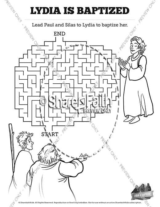 Acts lydia is baptized sunday school coloring pages â