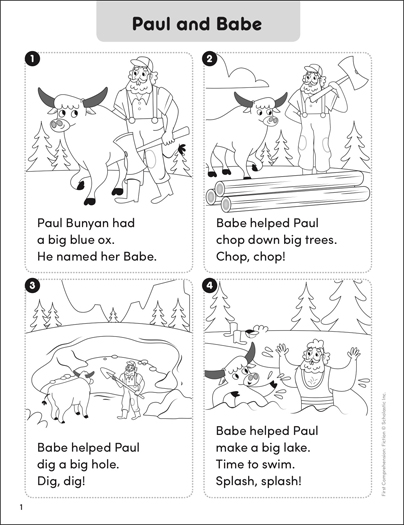 Paul and babe first prehension fiction printable skills sheets