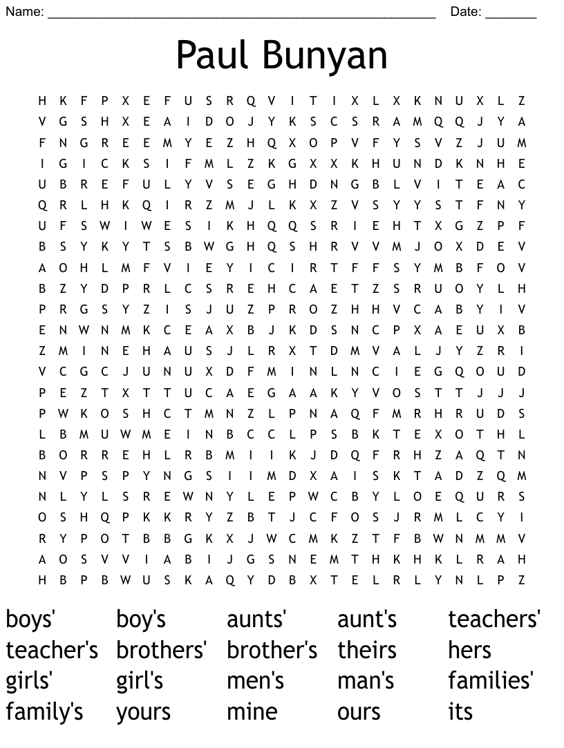 Paul bunyan word search