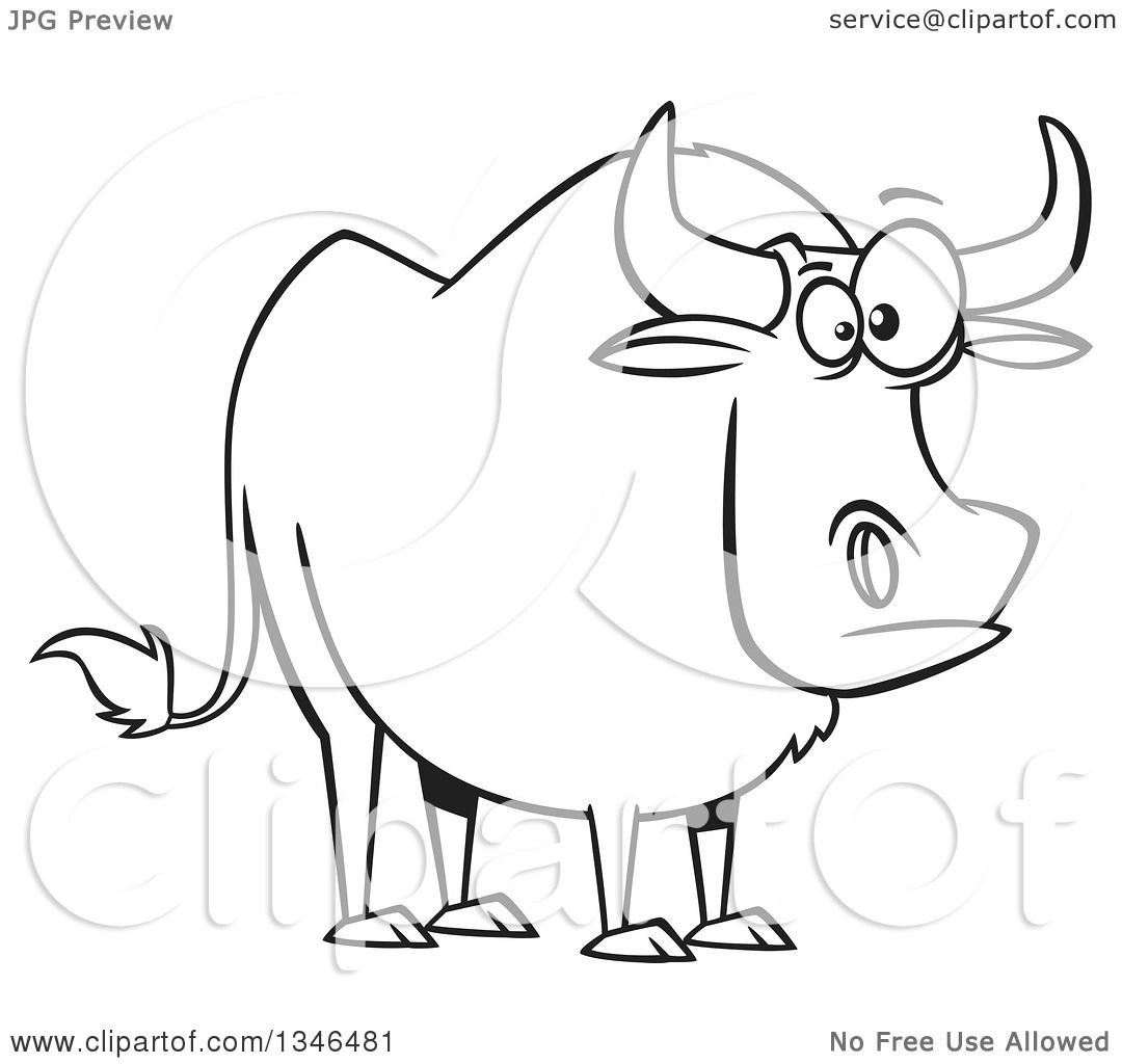 Lineart clipart of a cartoon black and white paul bunyans babe the blue ox