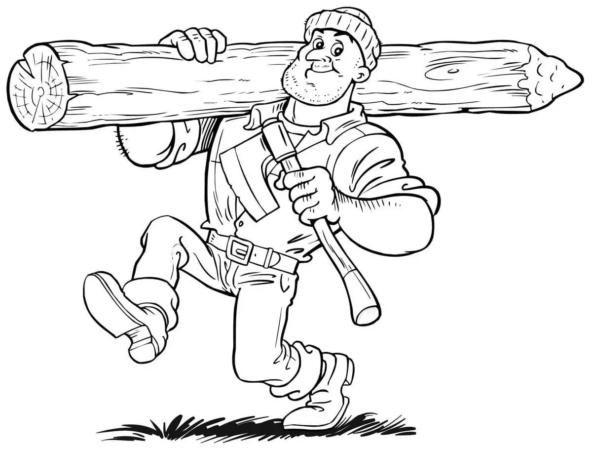 Happy lumberjack coloring page