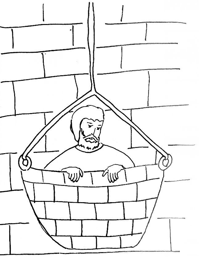 Bible story coloring page for saul paul escapes in a basket bible coloring pages paul bible bible stories