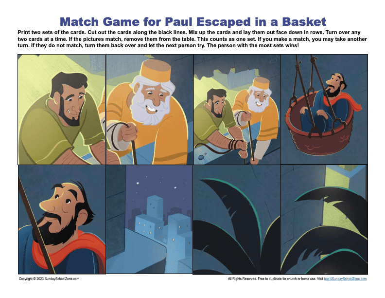Paul escaped in a basket bible activities on sunday school zone