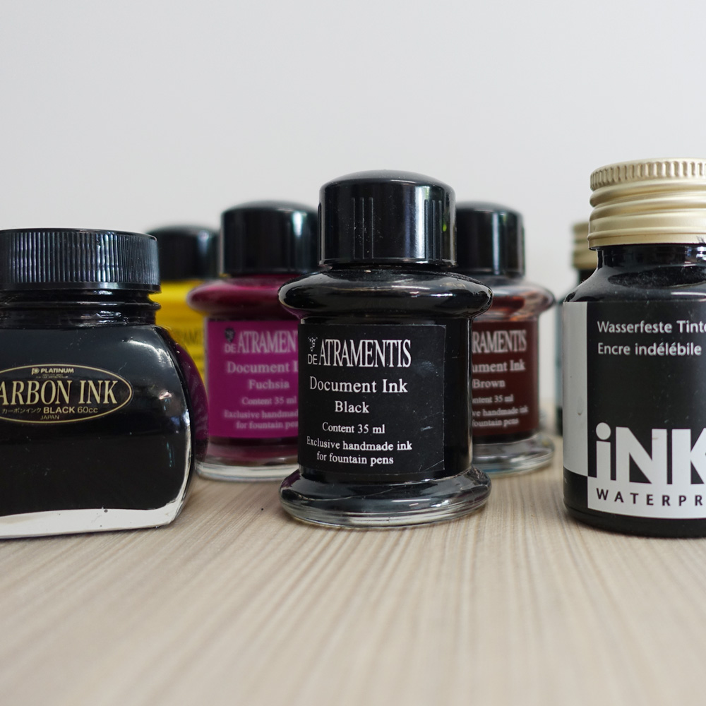Permanent fountain pen inks for ink wash sketching