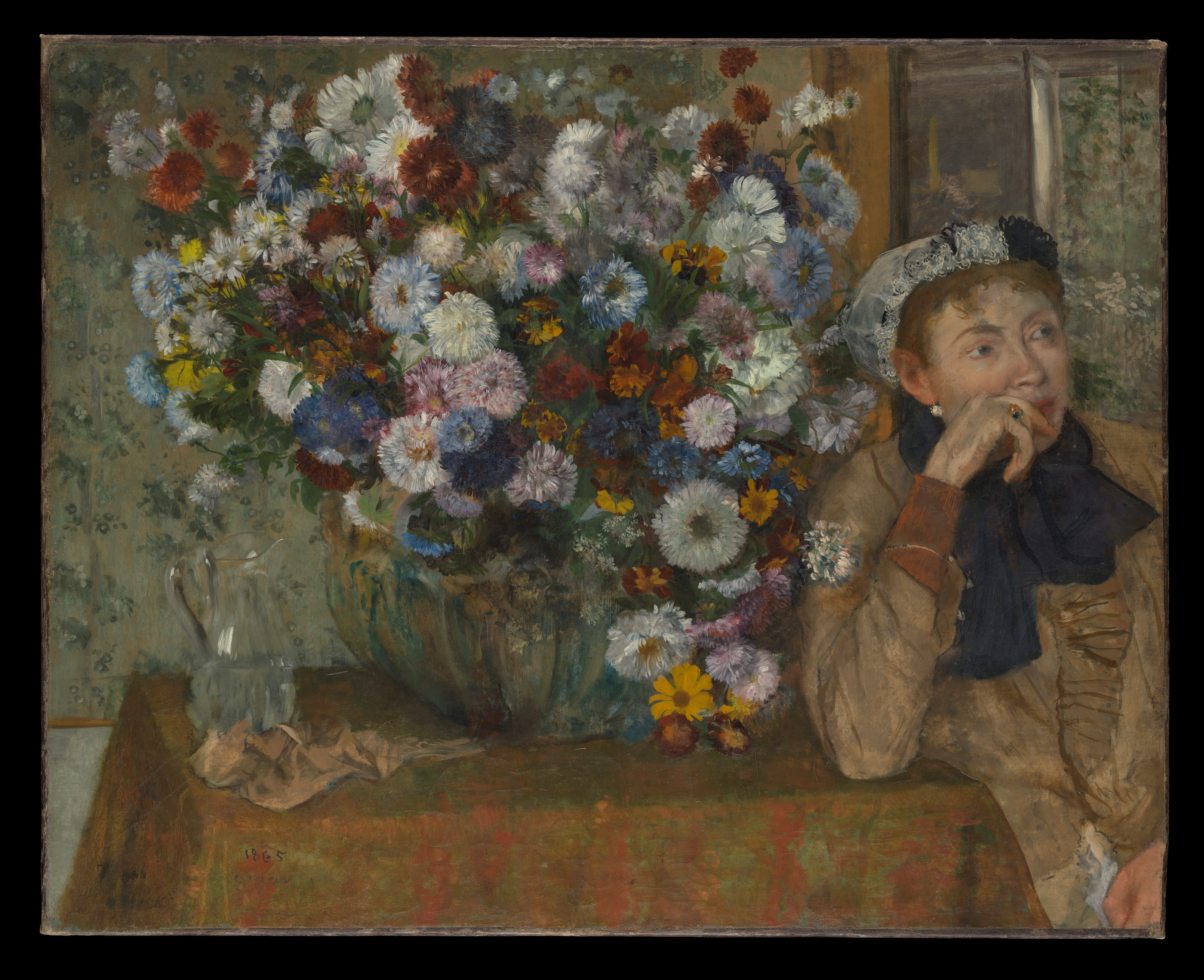 Edgar degas a woman seated beside a vase of flowers madame paul valpinãon the metropolitan museum of art