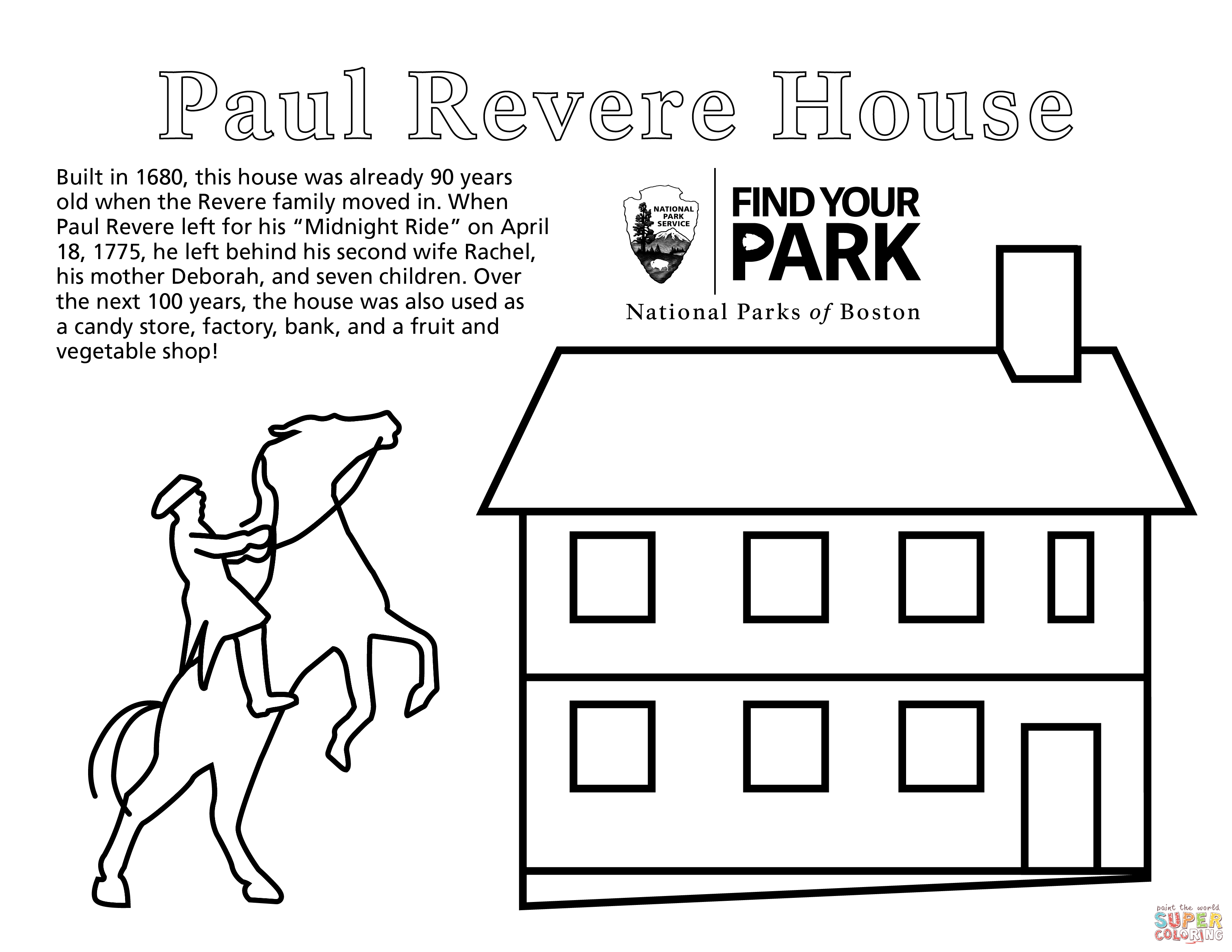 Paul revere house coloring page free printable coloring pages