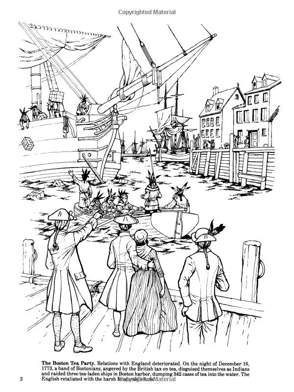 Story of the american revolution coloring book dover american history coloring books paul reveres ride boston tea party activity boston tea