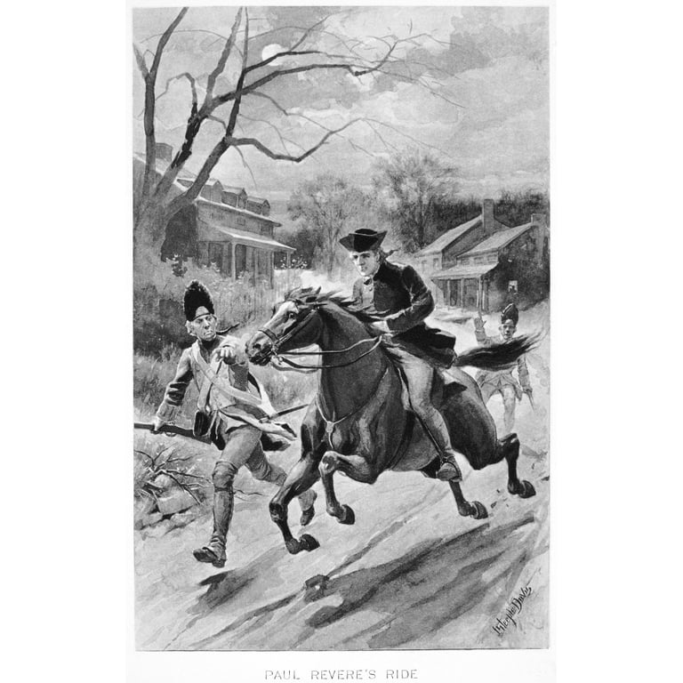 Paul reveres ride nreveres ride from boston to lexington massachusetts april illustration by john steeple davis poster print by x