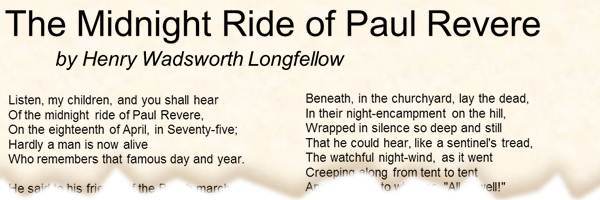 Poem the midnight ride of paul revere by henry wadsworth longfellow