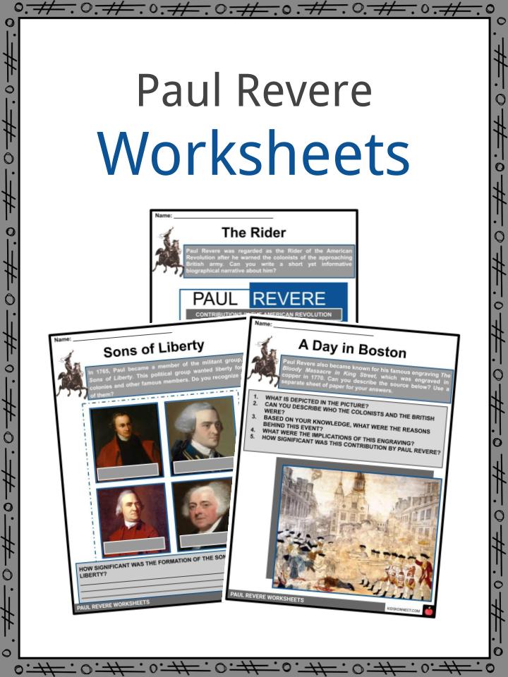 Paul revere biography facts and worksheets for kids