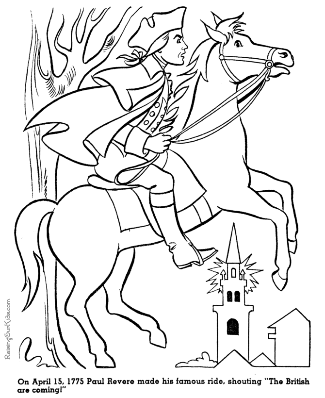 Paul revere history coloring page for kid paul revere activities american history timeline coloring pages