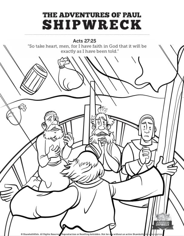 Acts shipwreck sunday school coloring pages â