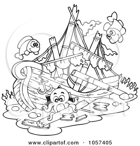 Coloring page outline of a sunken ship posters art prints by