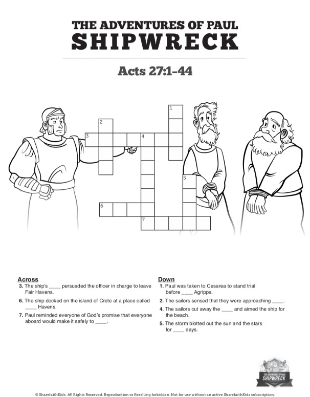 Acts shipwreck sunday school crossword puzzles clover media