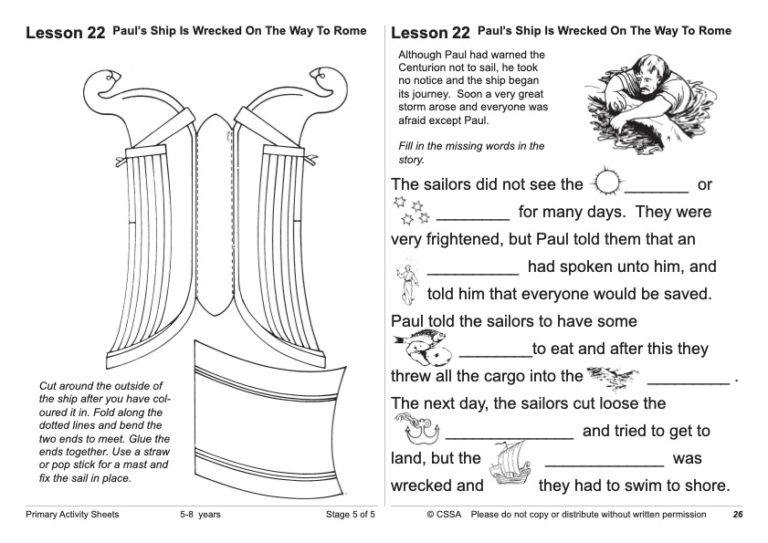 Pauls ship is wrecked cssa primary stage lesson â magnify him together