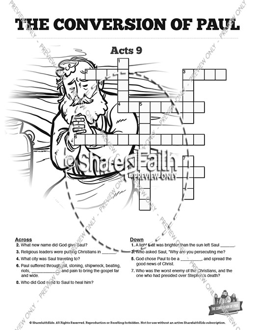 Acts pauls conversion sunday school crossword puzzles clover media