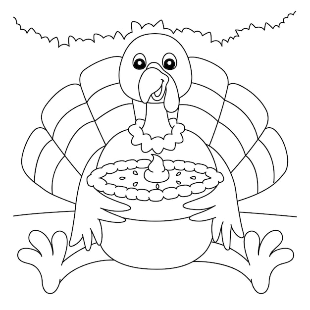 Premium vector thanksgiving turkey holding pie coloring page