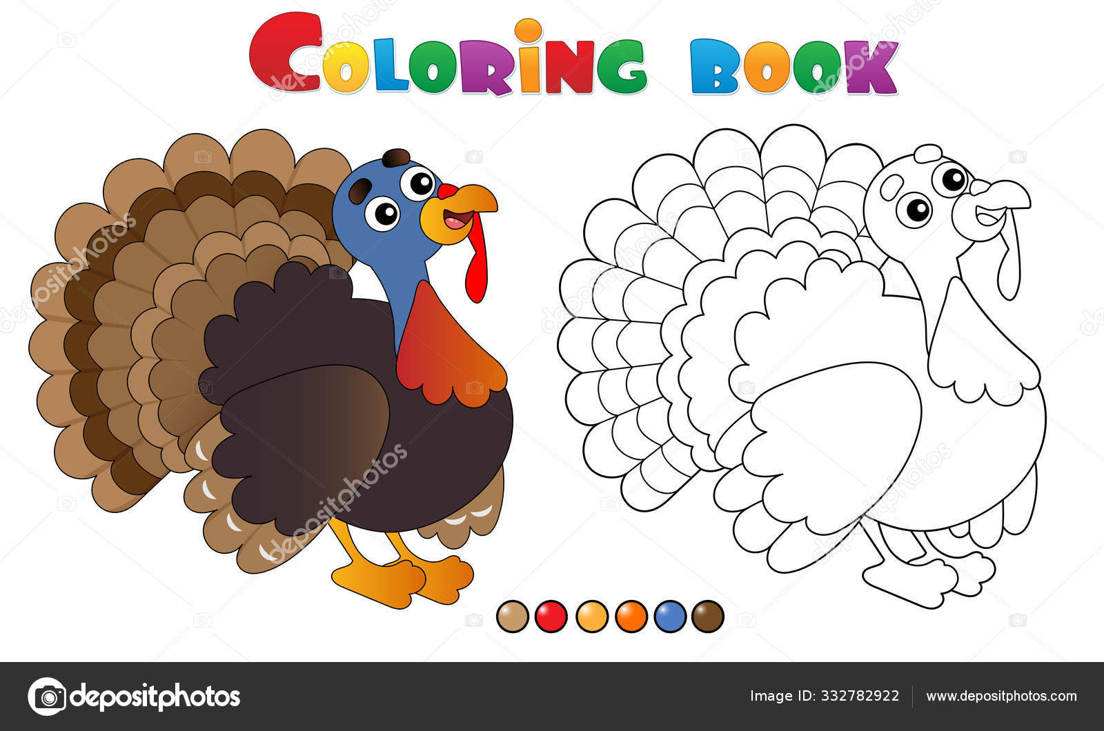 Pãgina para colorear esquema de pavo de dibujos animados animales de granja libro para colorear para niãos vector de stock por oleon