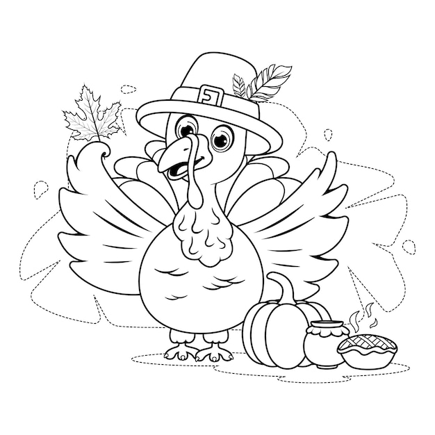 Premium vector coloring page a cartoon turkey in a thanksgiving hat
