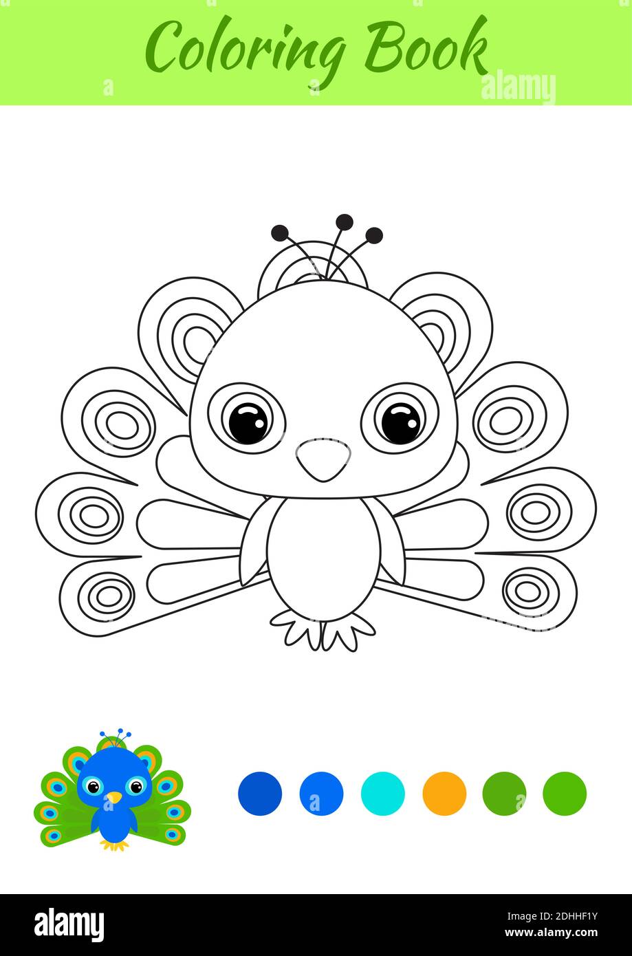 Coloring book little baby peacock coloring page for kids educational activity for preschool years kids and toddlers with cute animal stock vector image art