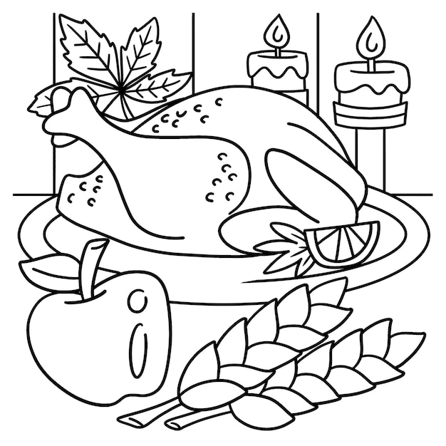 Premium vector thanksgiving dinner turkey meal coloring page