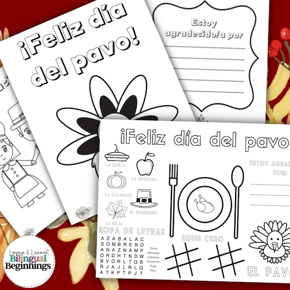 Thanksgiving coloring pages and placemat in spanish download now