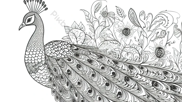 Peacock colors coloring page for adults backgrounds jpg free download