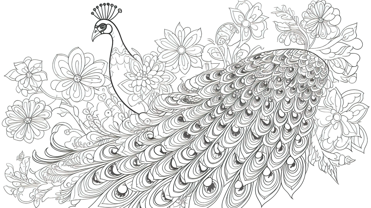 Fondo un pavo real ornamental con flor para colorear pintar e imprimir fondo imagen de pavo real para colorear pavo real pãjaro imagen de fondo para dcarga gratuita