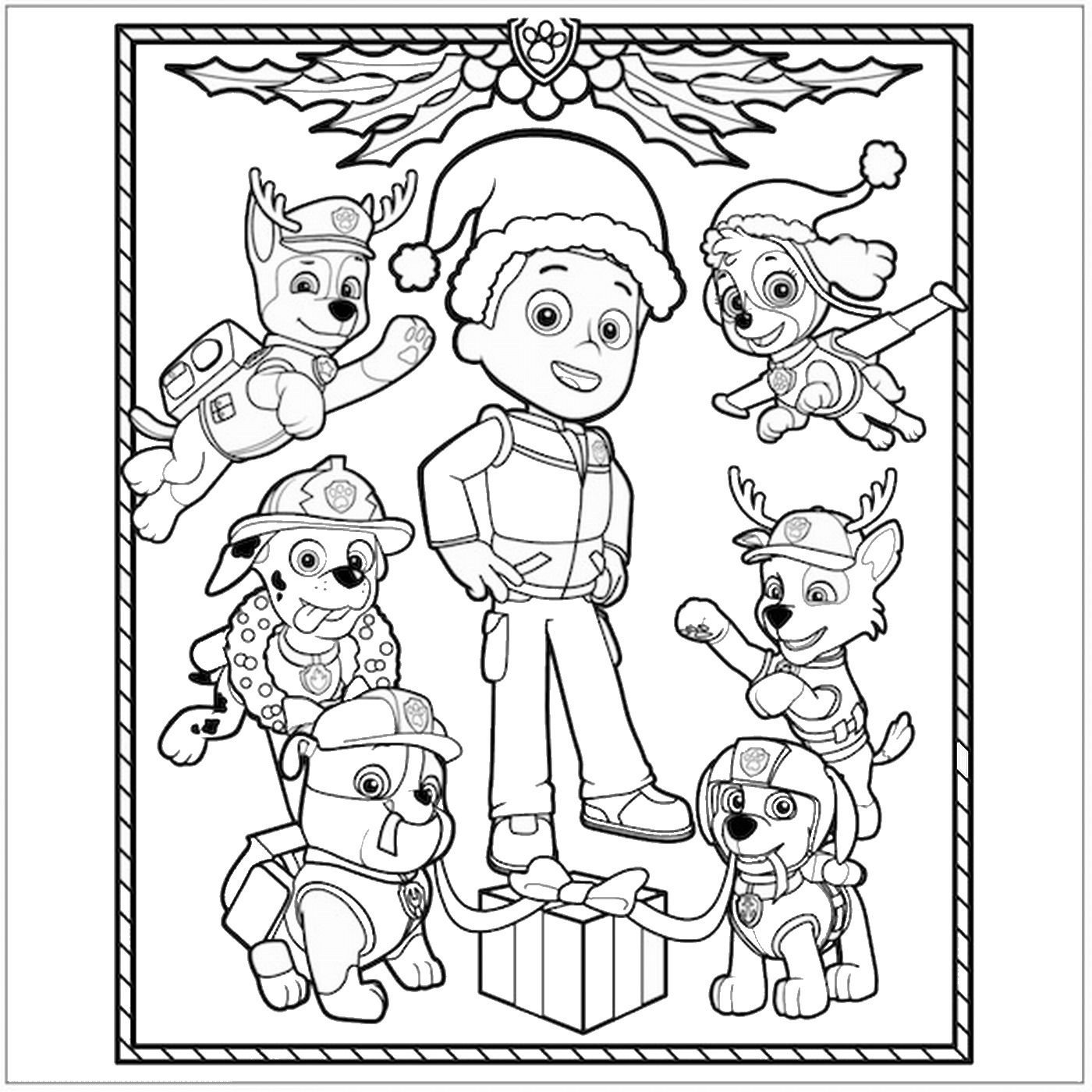 Paw patrol christmas coloring pages printable for free download