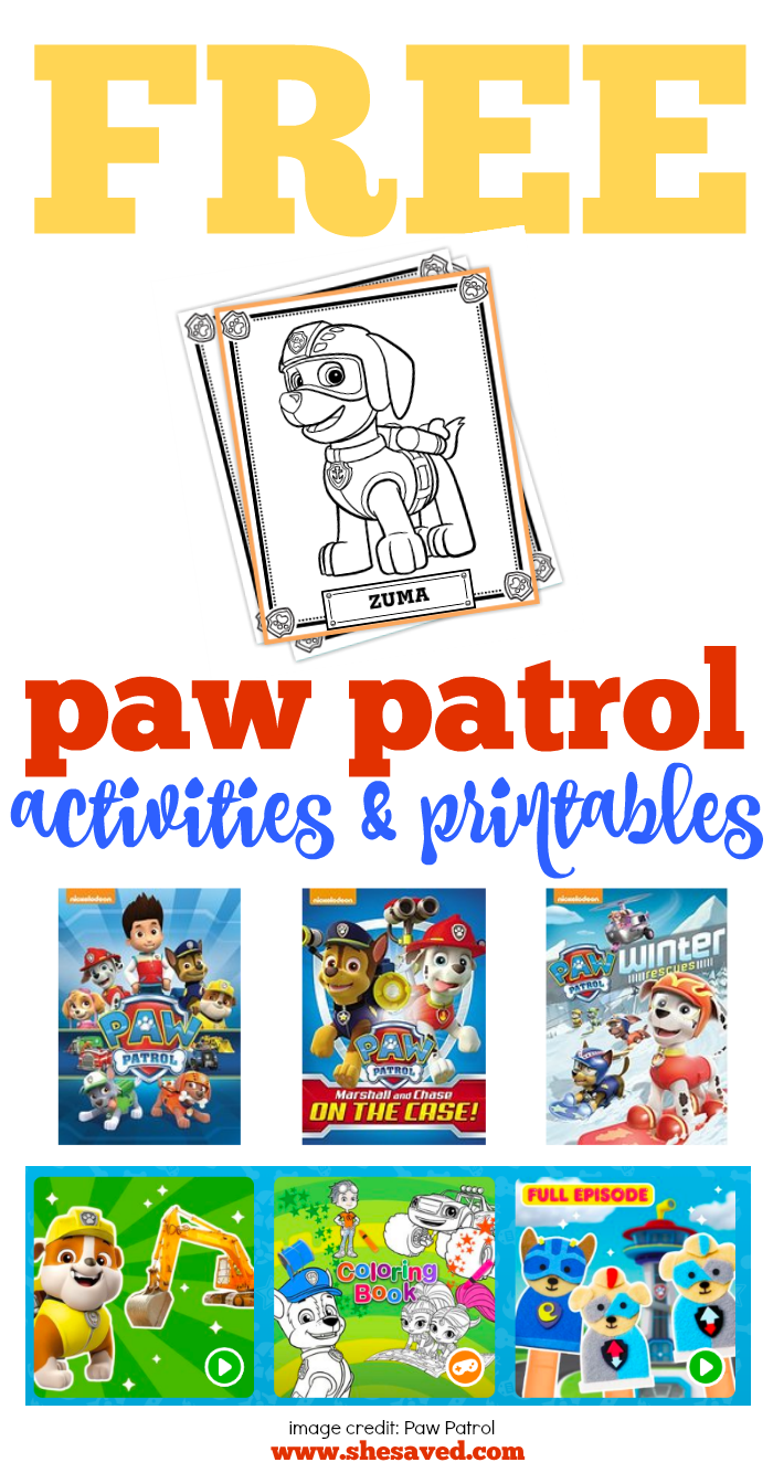 Free paw patrol printable activities