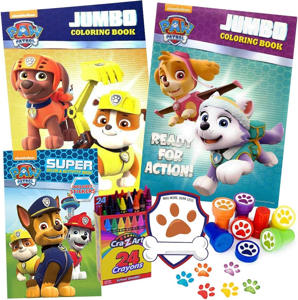 Paw patrol coloring books piece travel gift set includes paw patrol activity books paw patrol stickers toddler book paw print stampers crayons exclusive badge sticker ages toys