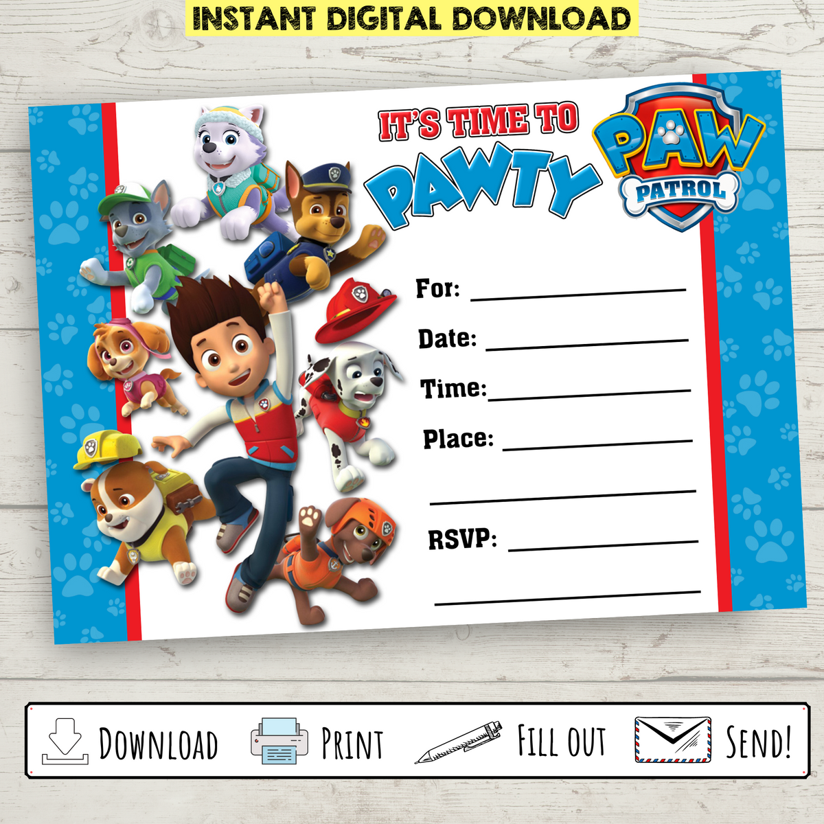 Printable paw patrol jumping party invitation â bright color mom