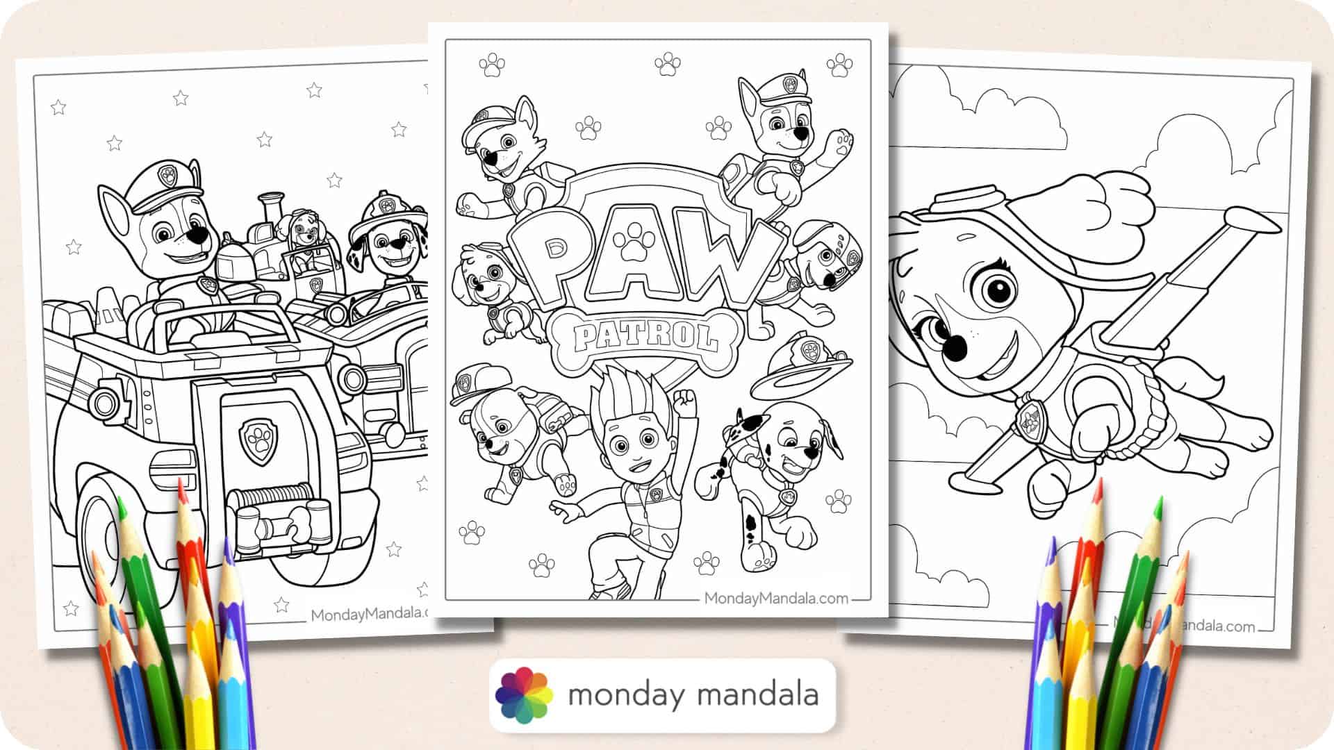 Paw patrol coloring pages free pdf printables