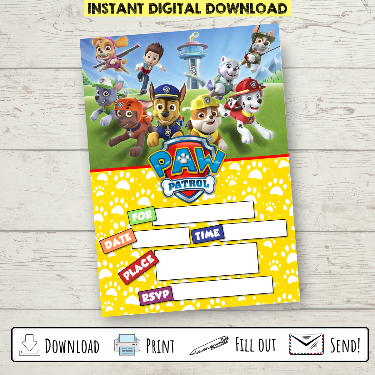 Printable paw patrol colorful party invitation â bright color mom