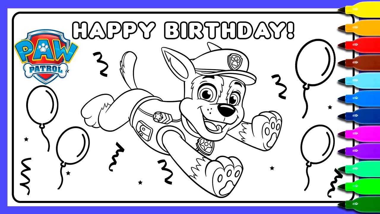 Coloring funny chase paw patrol birthday card