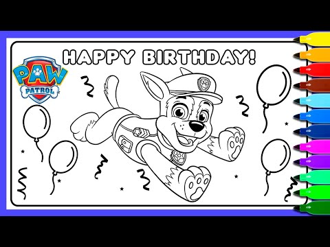 Coloring funny chase paw patrol birthday card