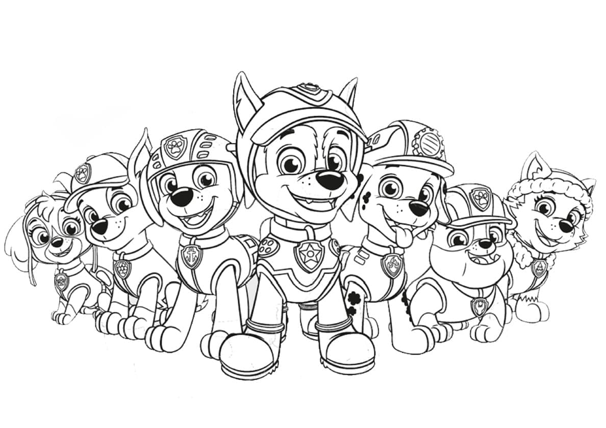 Paw patrol all characters coloring page