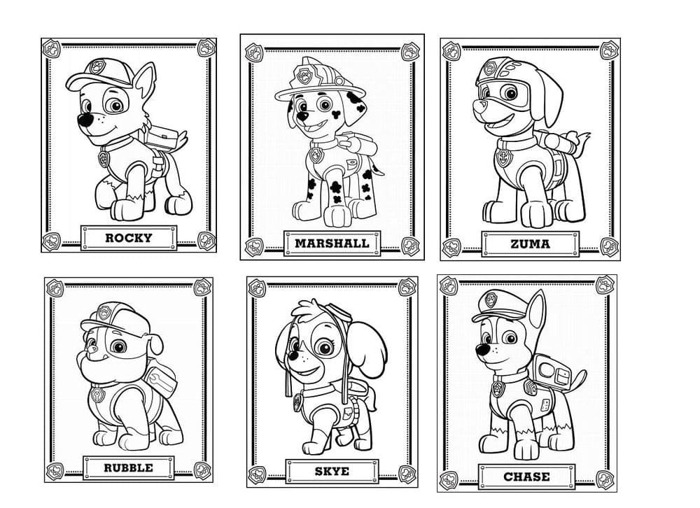 Paw patrol characters coloring page