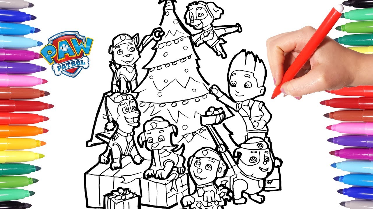 Paw patrol decorate the christas tree coloring pages paw patrol speed coloring for kids